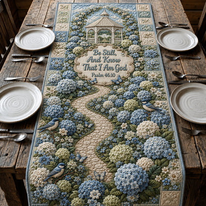 Blue Hydrangea Faith Garden Quilted Table Runner GFTOHNL434
