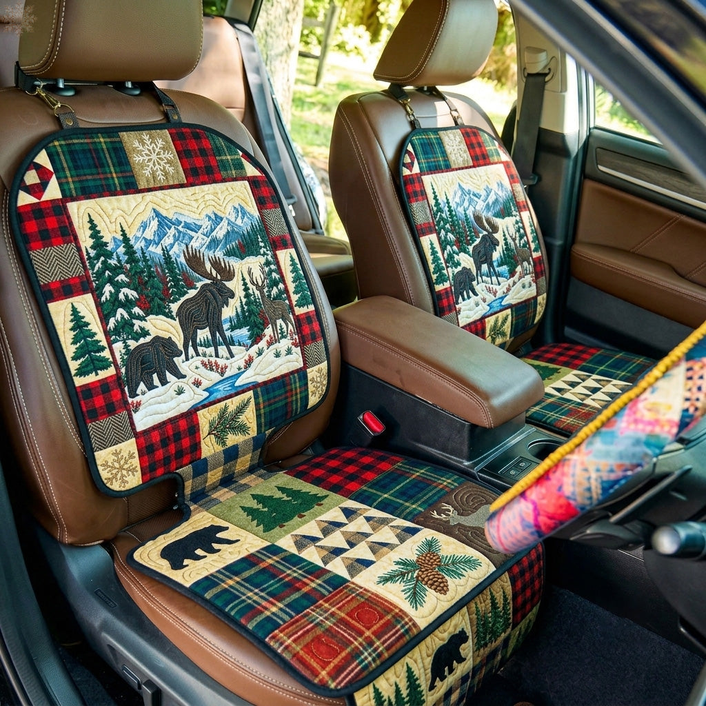 Winter Moose Forest Quilted Car Seat Protector GFTOHNL4364