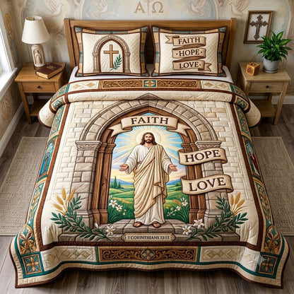 Faith Hope Love 3-Piece Quilted Bedding Set GFTOHNL4365