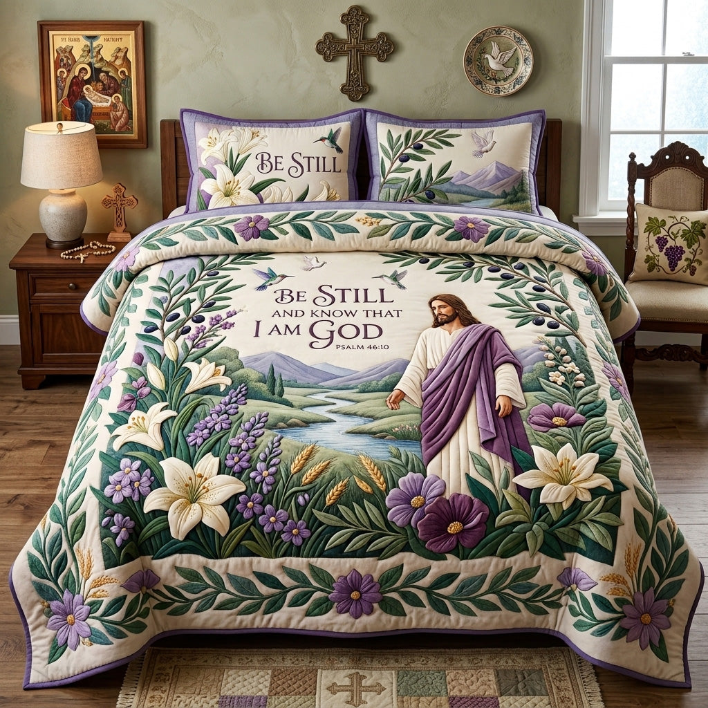 Be Still With God 3-Piece Quilted Bedding Set GFTOHNL4367