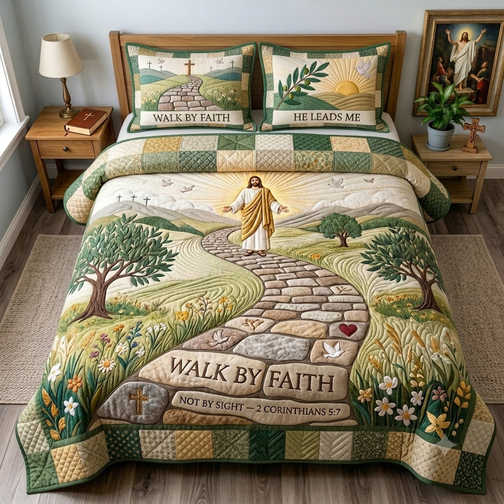 Walk By Faith 3-Piece Quilted Bedding Set GFTOHNL4368