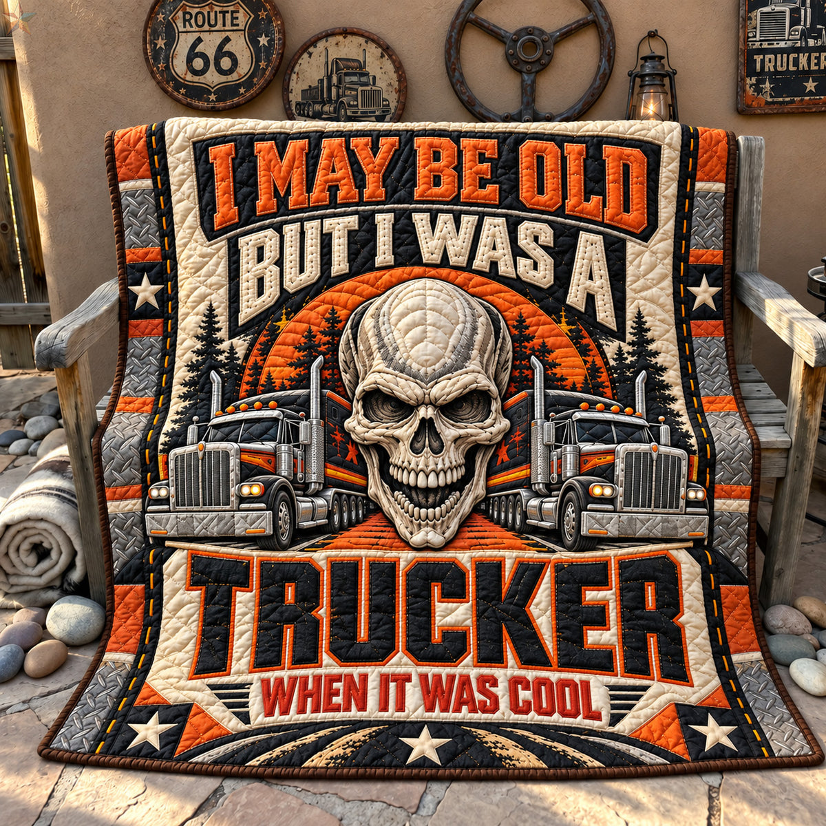 Old School Trucker Quilted Blanket GFTOHNL4389