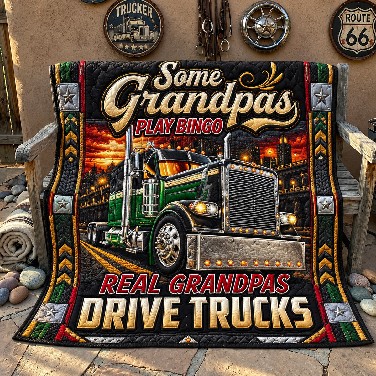 Grandpa Drives Trucks Quilted Blanket GFTOHNL4392