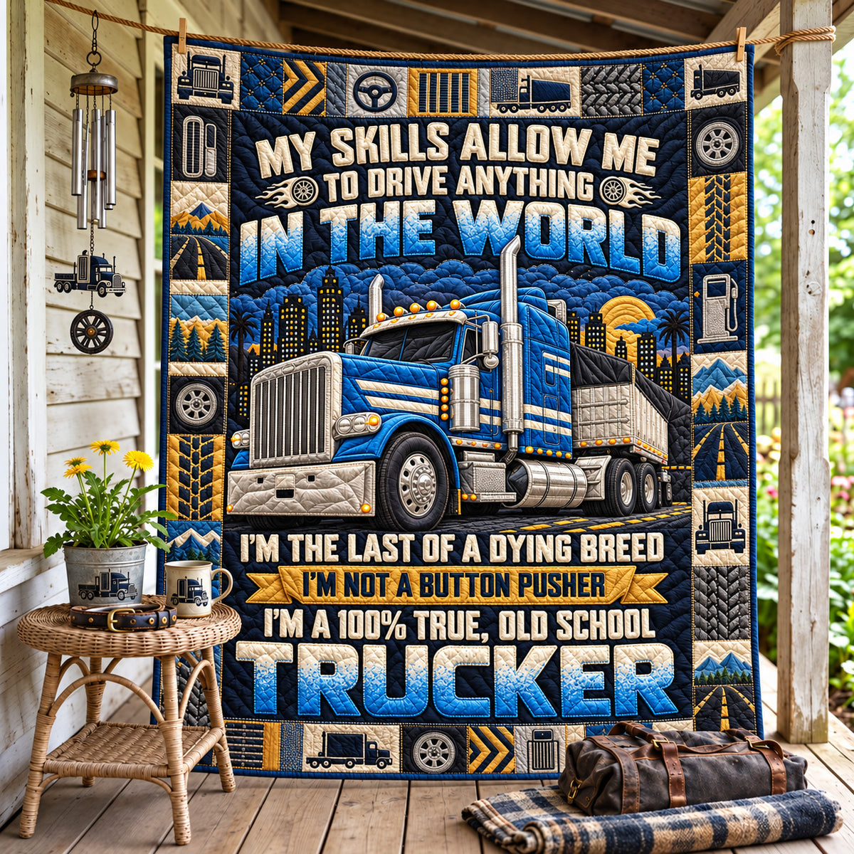 Old School Trucker Pride Quilted Blanket GFTOHNL4393