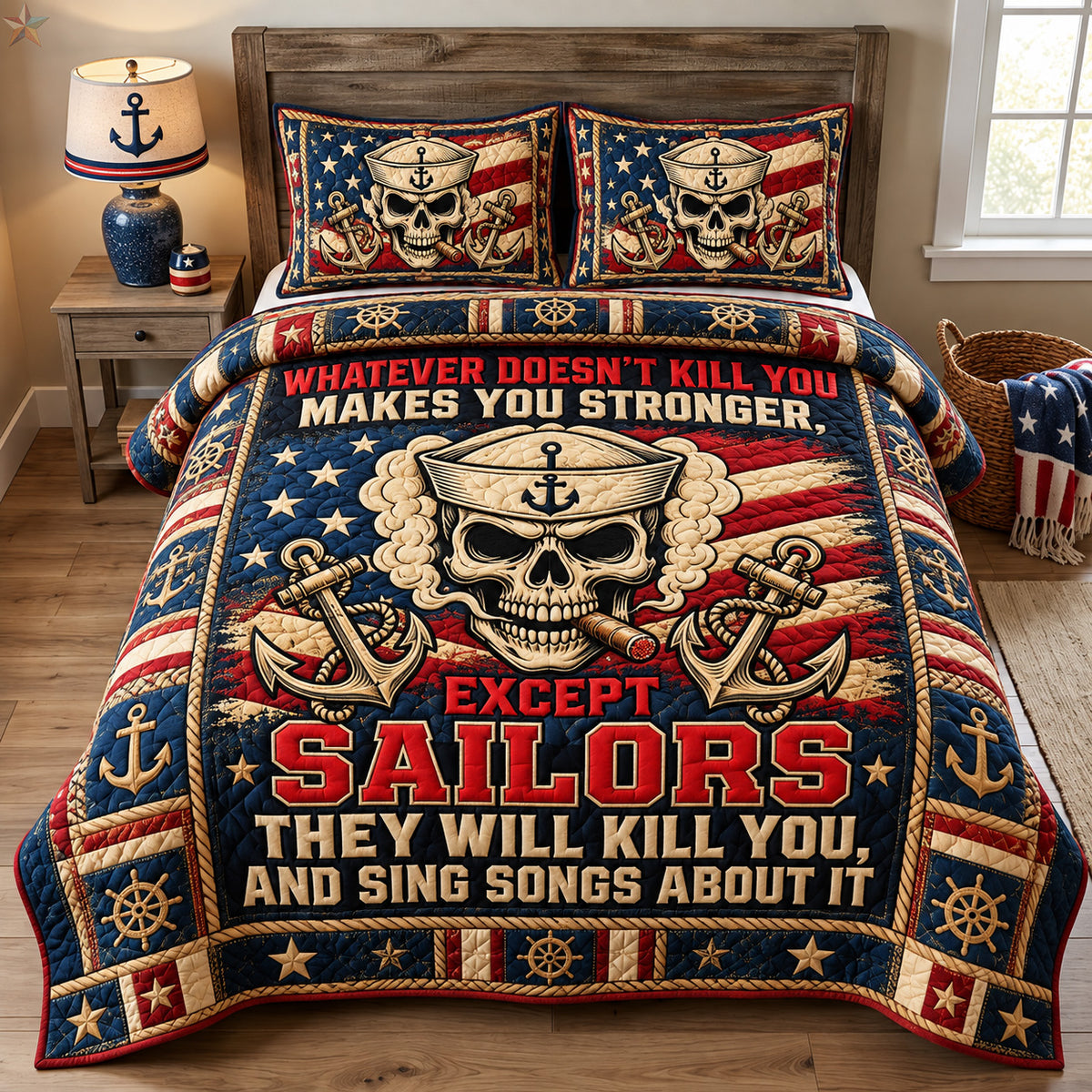 Sailor Stronger 3-Piece Quilted Bedding Set GFTOHNL4396