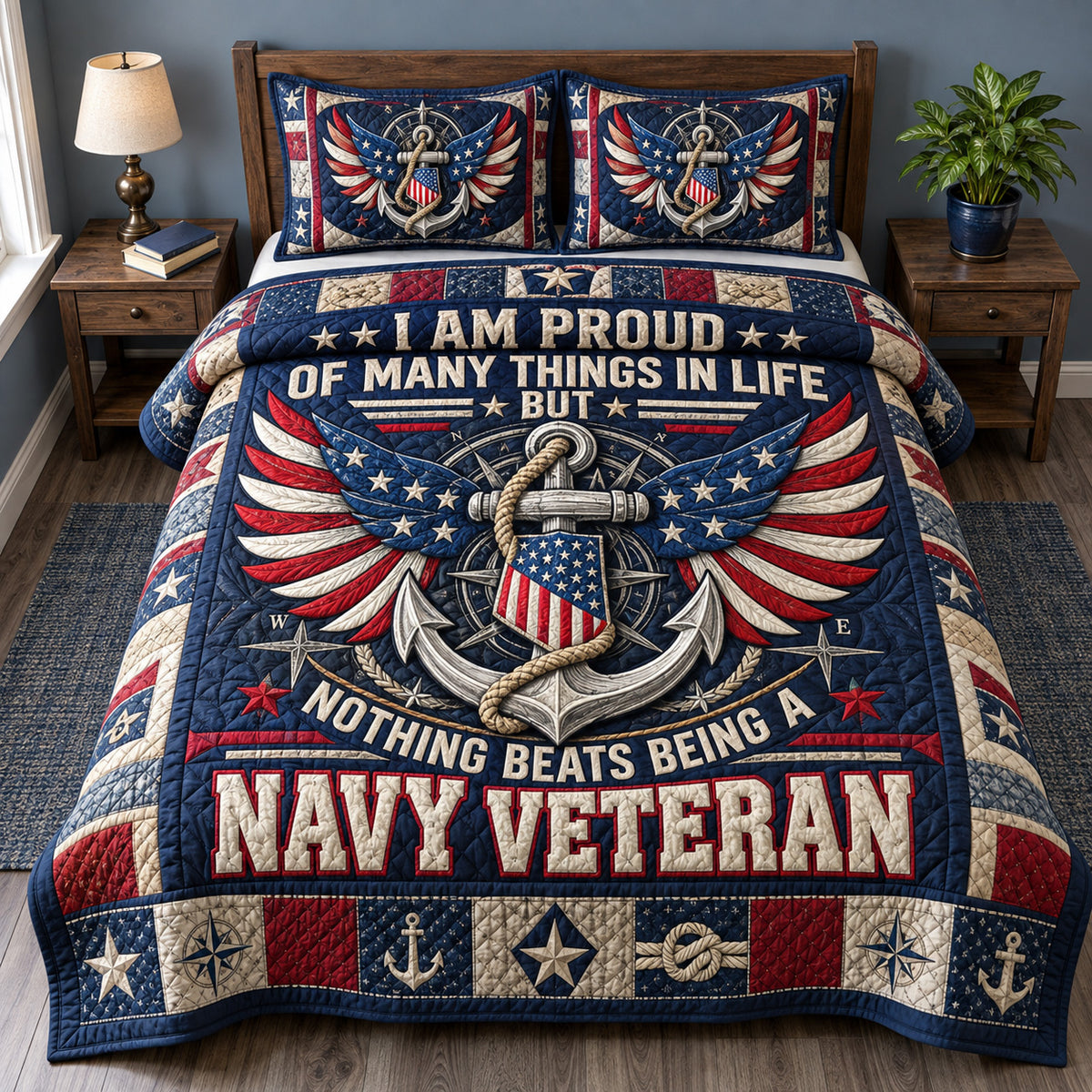 Proud Navy Veteran 3-Piece Quilted Bedding Set GFTOHNL4397