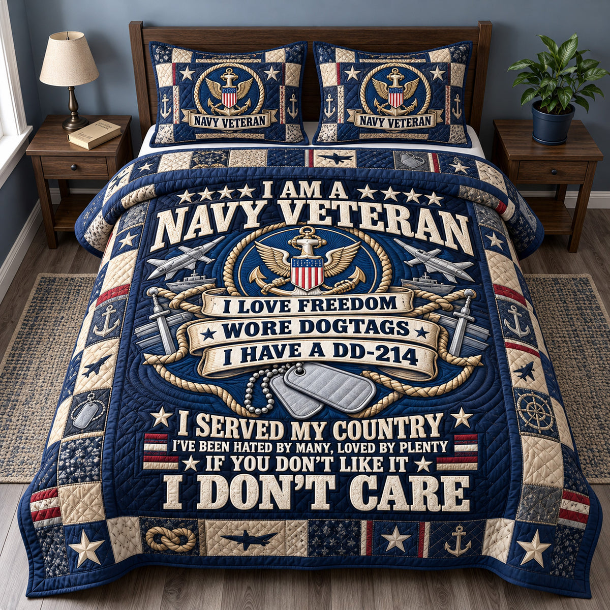 Navy Veteran Freedom 3-Piece Quilted Bedding Set GFTOHNL4400