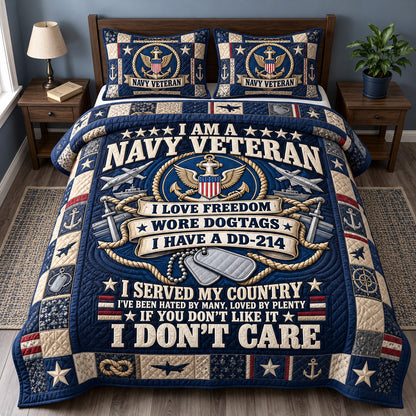 Navy Veteran Freedom 3-Piece Quilted Bedding Set GFTOHNL4400
