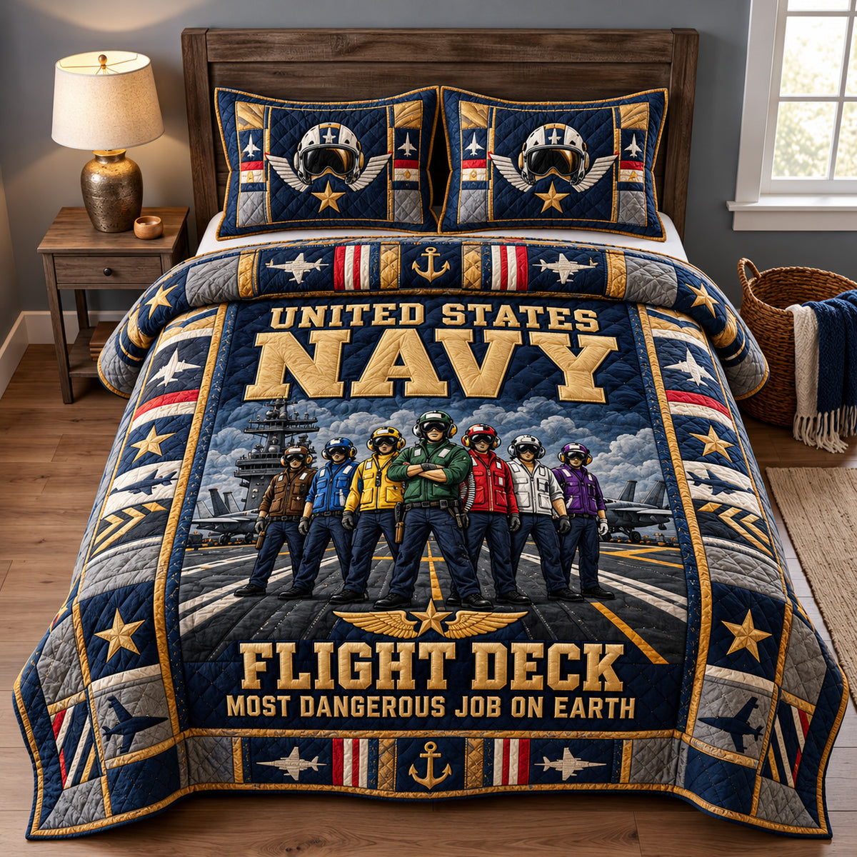 Navy Flight Deck Crew 3-Piece Quilted Bedding Set GFTOHNL4401