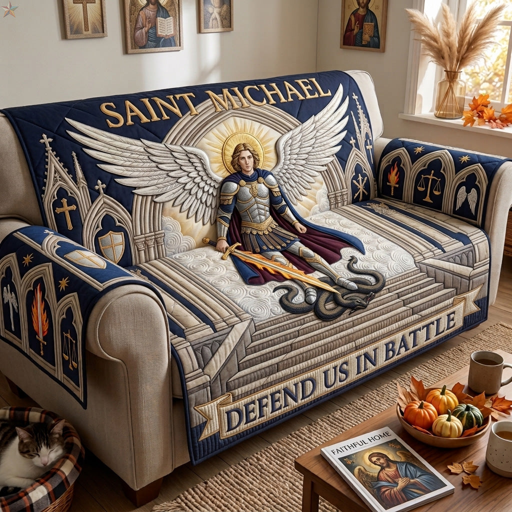 Saint Michael Defend Us In Battle Quilted Sofa Cover GFTOHNL4410