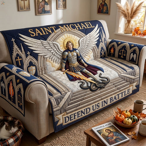 Saint Michael Defend Us In Battle Quilted Sofa Cover GFTOHNL4410