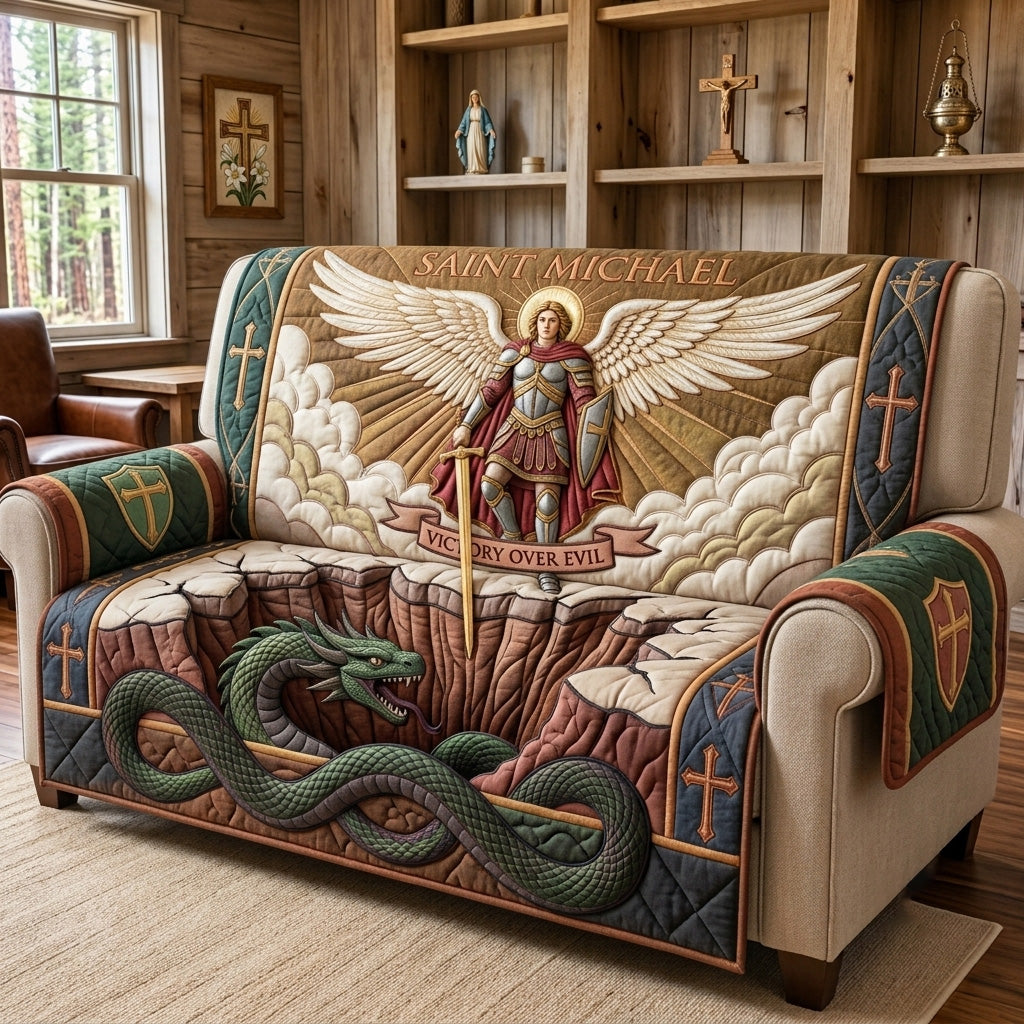 Saint Michael Victory Over Evil Quilted Sofa Cover GFTOHNL4414