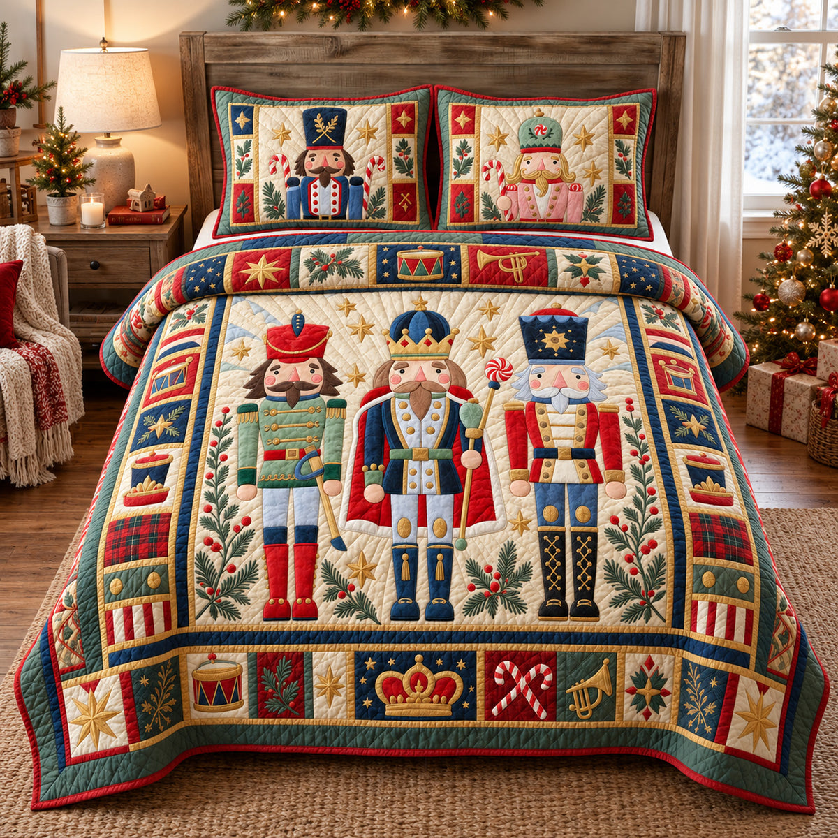 Classic Nutcracker Trio 3-Piece Quilted Bedding Set GFTOHNL4444