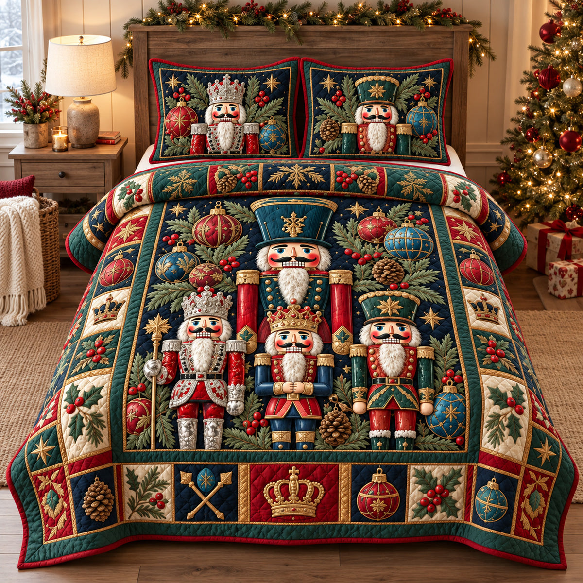 Royal Nutcracker Christmas 3-Piece Quilted Bedding Set GFTOHNL4446