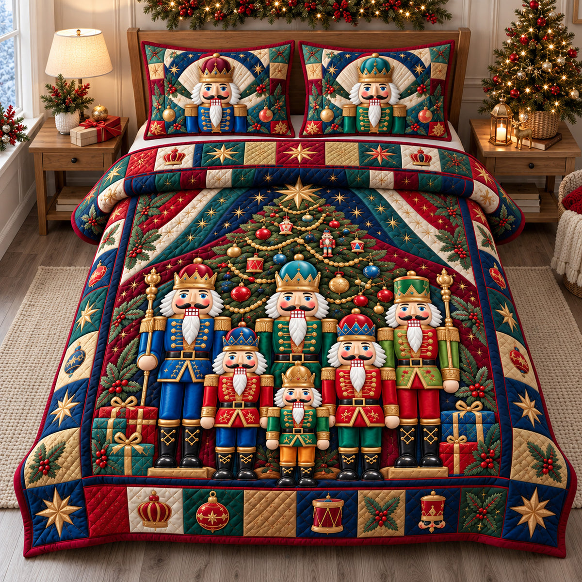 Nutcracker Christmas Kingdom 3-Piece Quilted Bedding Set GFTOHNL4448