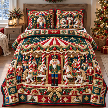 Nutcracker Christmas Carousel 3-Piece Quilted Bedding Set GFTOHNL4449