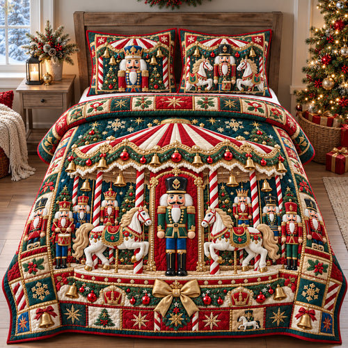 Nutcracker Christmas Carousel 3-Piece Quilted Bedding Set GFTOHNL4449