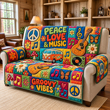 Peace Love And Music Quilted Sofa Cover GFTOHNL4450