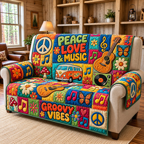Peace Love And Music Quilted Sofa Cover GFTOHNL4450