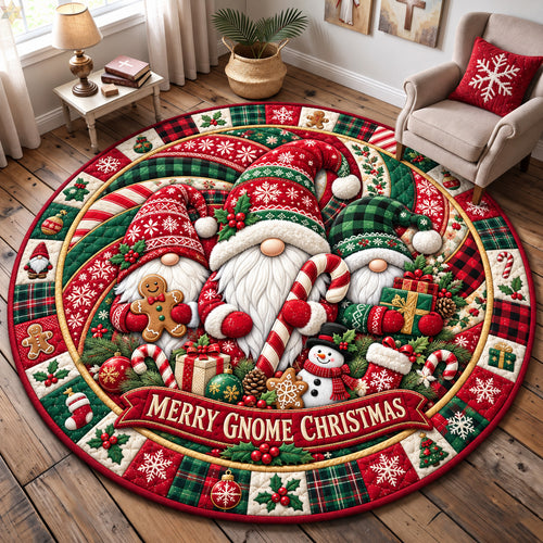 Merry Gnome Christmas Quilted Round Mat GFTOHNL4464
