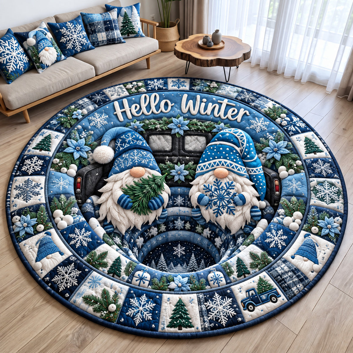Hello Winter Gnomes Quilted Round Mat GFTOHNL4469