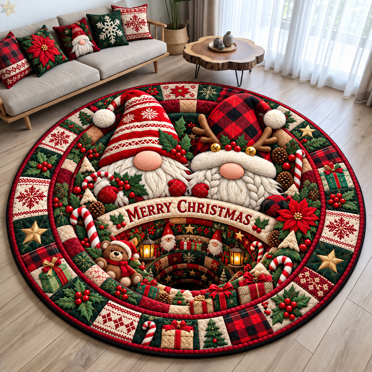 Christmas Gnome Holiday Cheer Quilted Round Mat GFTOHNL4470