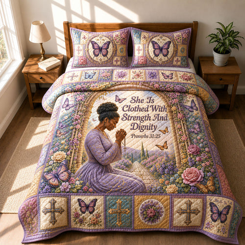 Strength And Dignity Prayer Garden 3-Piece Quilted Bedding Set GFTOHNL451