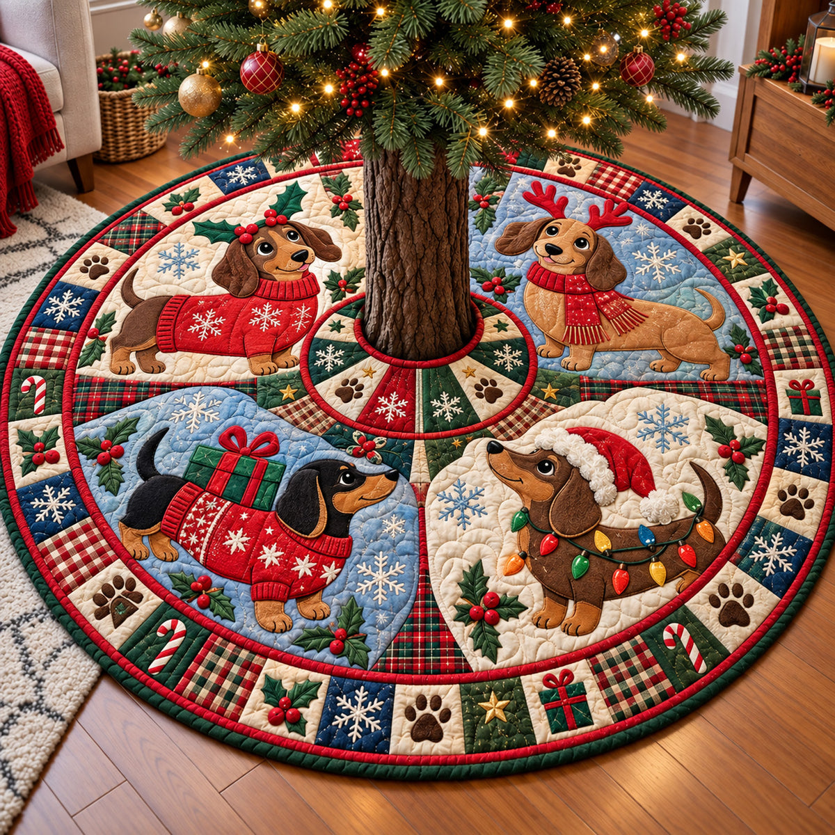 Dachshund Christmas Wishes Quilted Tree Skirt GFTOHNL4542