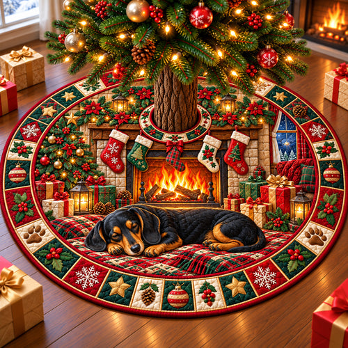 Cozy Dachshund Christmas Quilted Tree Skirt GFTOHNL4546