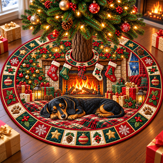 Cozy Dachshund Christmas Quilted Tree Skirt GFTOHNL4546