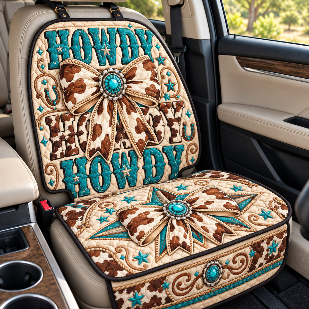 Howdy Cowgirl Bow Quilted Car Seat Protector GFTOHNL4550