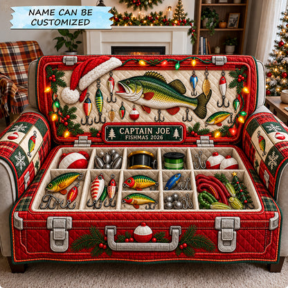 Christmas Fishing Tackle Box Quilted Sofa Cover QTCUZ GFTOHNL4554