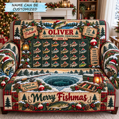Christmas Fishing Countdown Quilted Sofa Cover QTCUZ GFTOHNL4557