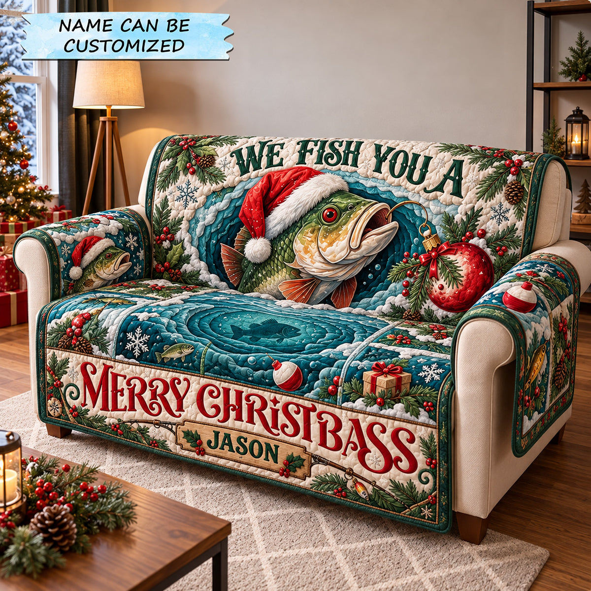 Christmas Bass Wish Quilted Sofa Cover QTCUZ GFTOHNL4559