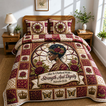 Strength And Dignity Rose Queen 3-Piece Quilted Bedding Set GFTOHNL456