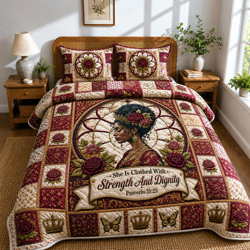 Strength And Dignity Rose Queen 3-Piece Quilted Bedding Set GFTOHNL456