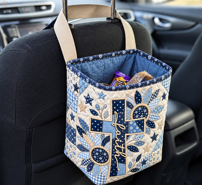 Blue Faith Sunflower Quilted Car Basket GFTOHNL4560