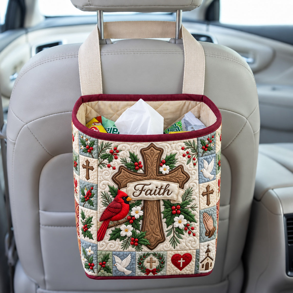 Christmas Cardinal Faith Quilted Car Basket GFTOHNL4563