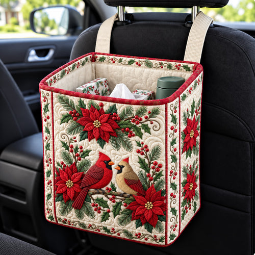 Christmas Cardinal Poinsettia Quilted Car Basket GFTOHNL4565