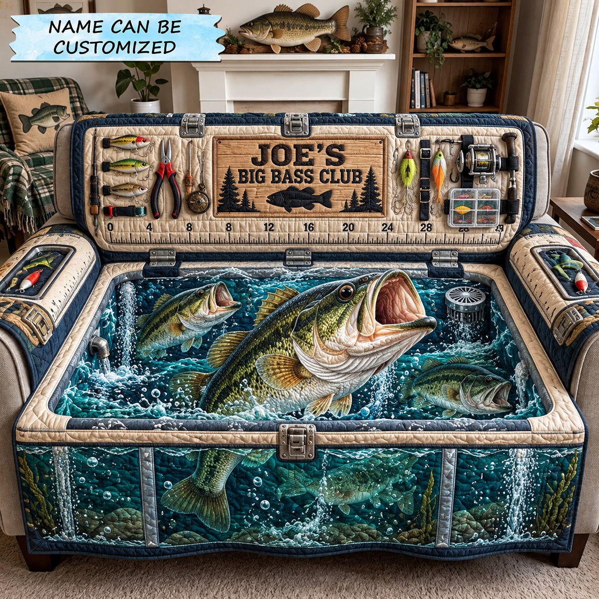 Big Bass Club Fishing Quilted Sofa Cover QTCUZ GFTOHNL4592