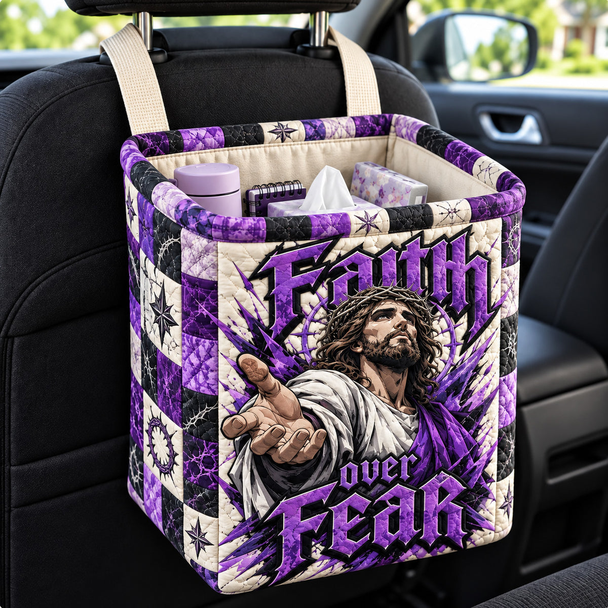 Faith Over Fear Jesus Quilted Car Basket GFTOHNL4602