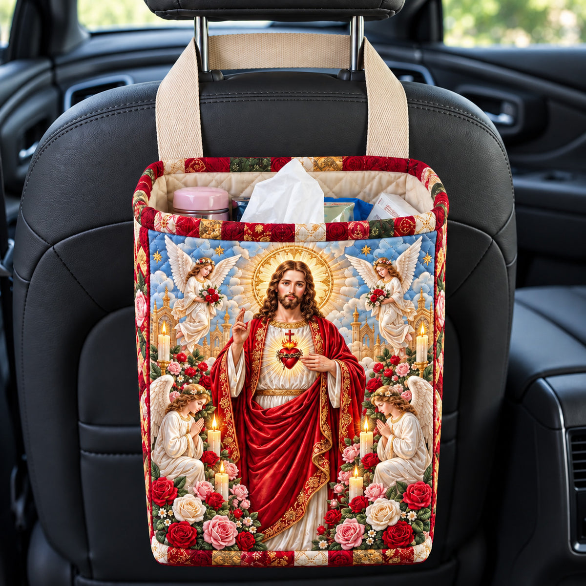 Sacred Heart Jesus Angels Quilted Car Basket GFTOHNL4603