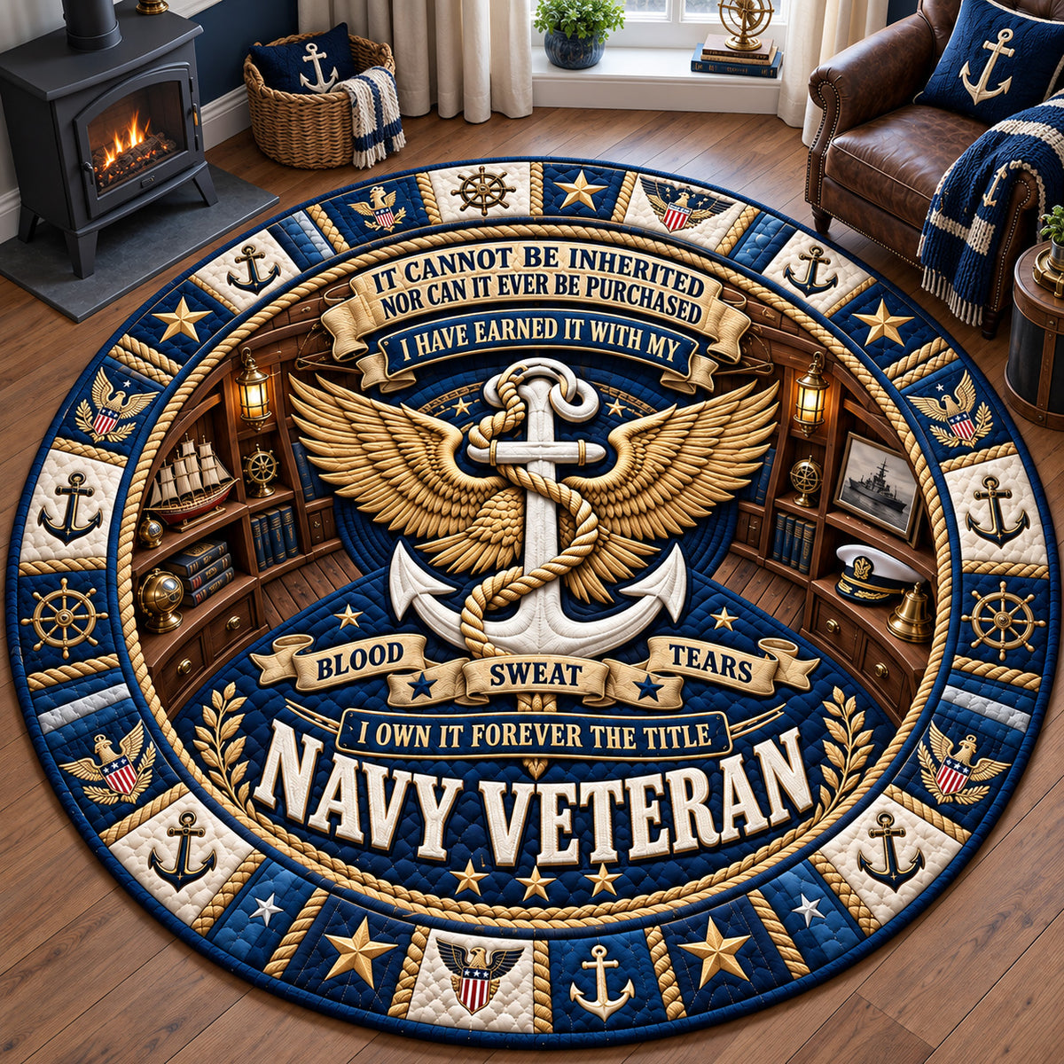 Earned Navy Veteran Title Quilted Round Mat GFTOHNL4612