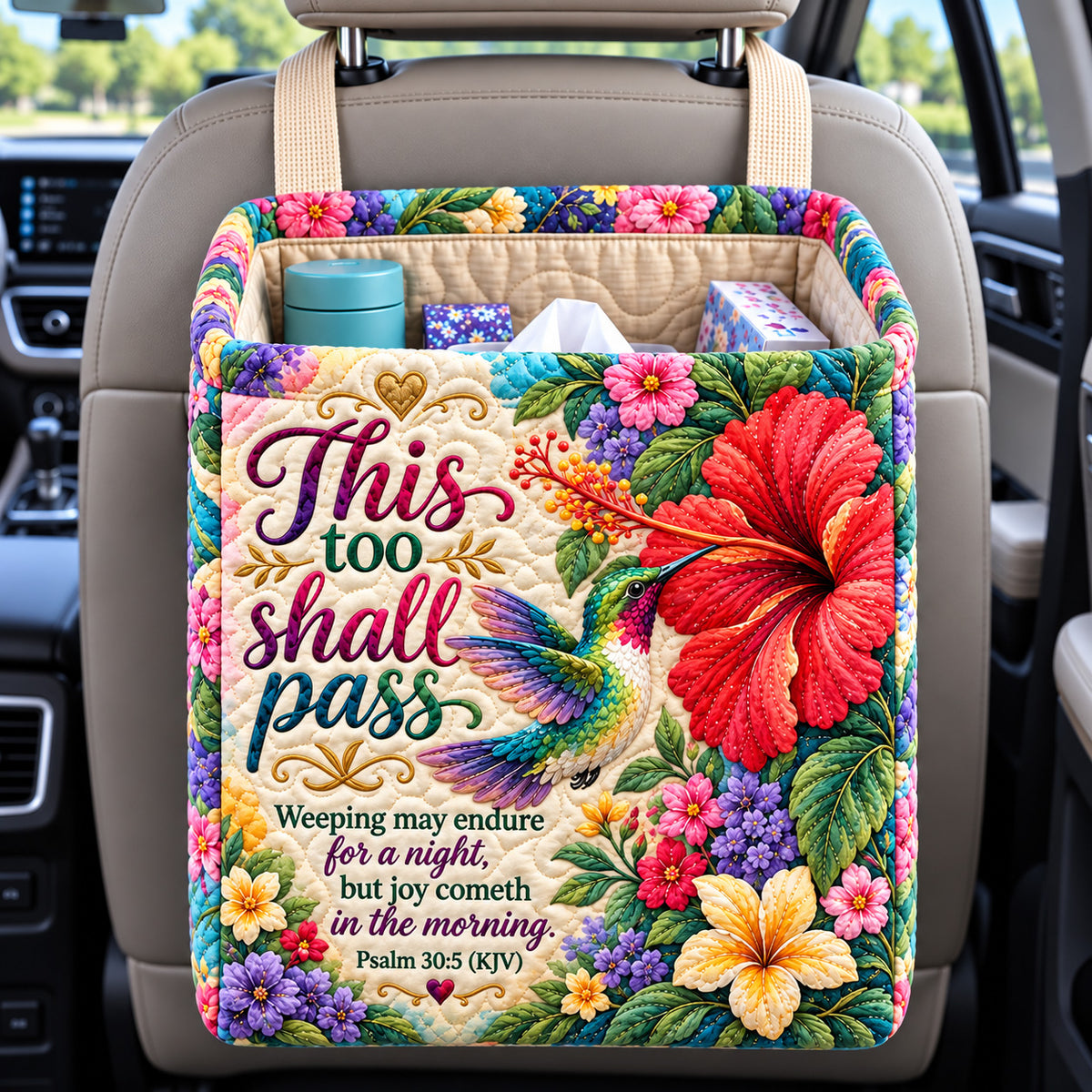 Hummingbird Faith And Joy Quilted Car Basket GFTOHNL4645