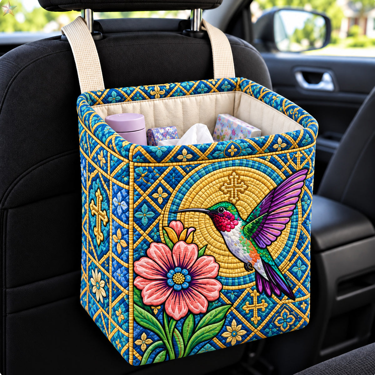 Hummingbird Divine Grace Quilted Car Basket GFTOHNL4649