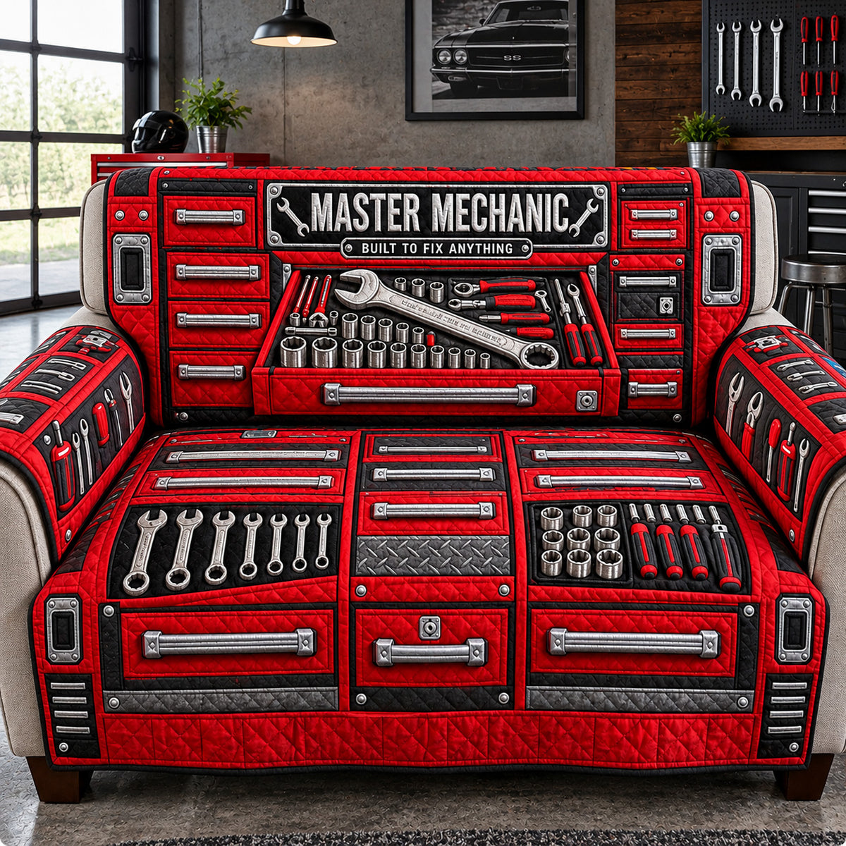 Master Mechanic Toolbox Quilted Sofa Cover GFTOHNL4651