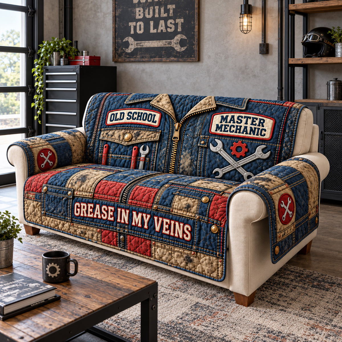 Old School Master Mechanic Quilted Sofa Cover GFTOHNL4655