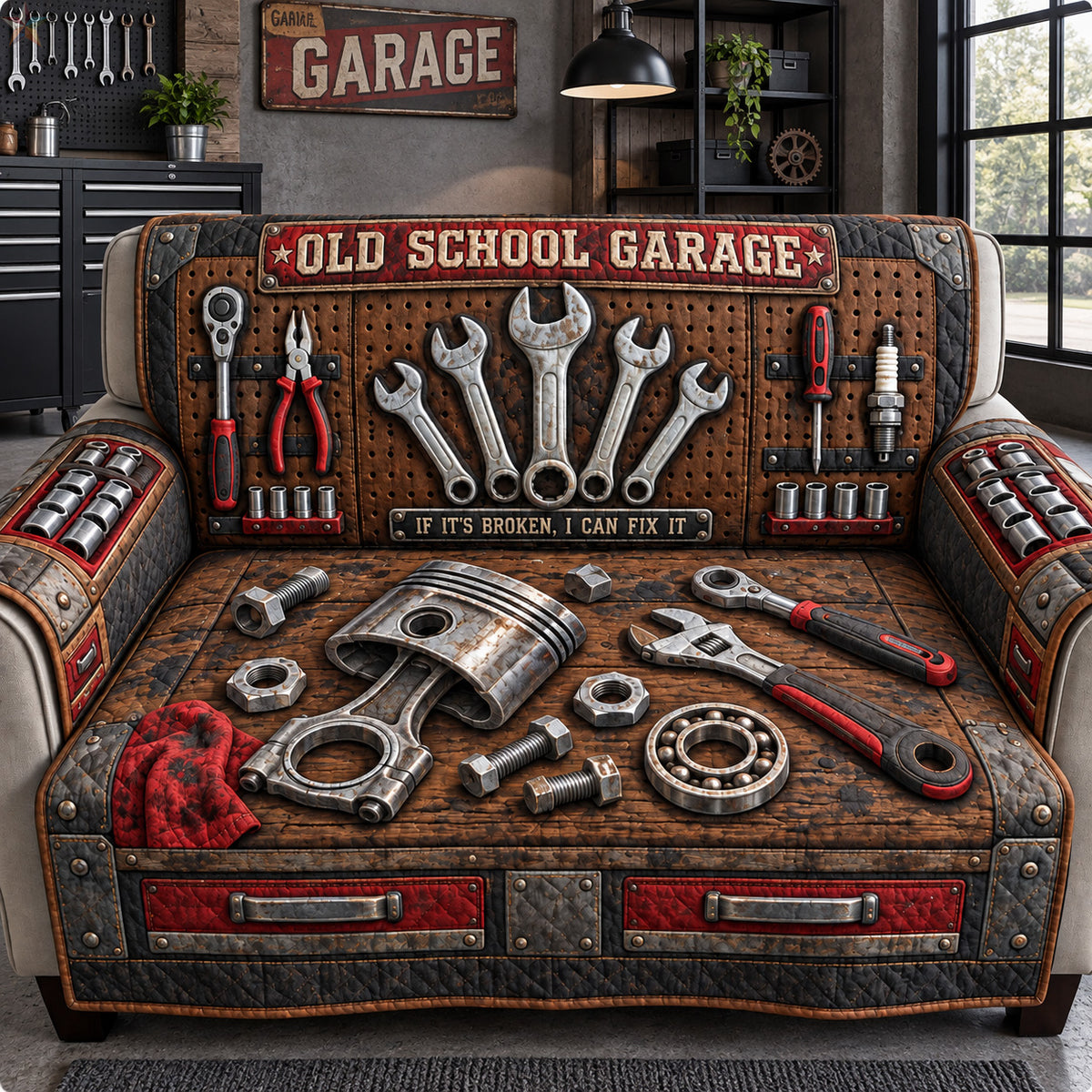 Vintage Garage Mechanic Tools Quilted Sofa Cover GFTOHNL4656