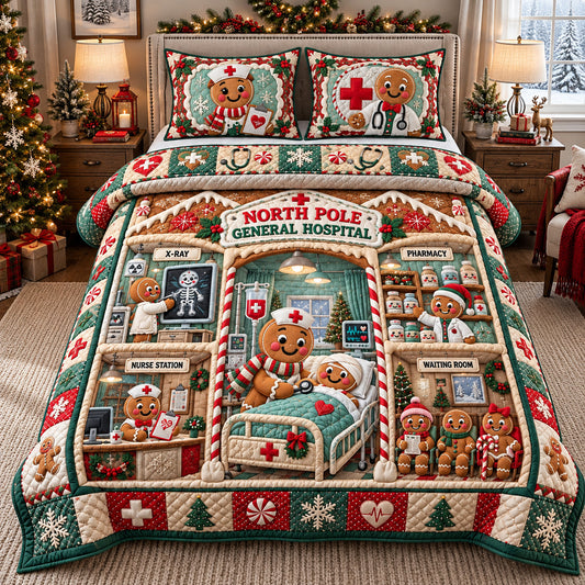 North Pole Christmas Hospital 3-Piece Quilted Bedding Set GFTOHNL4658