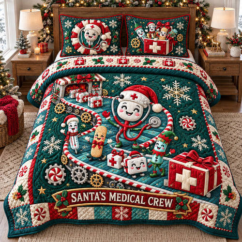 Santa Christmas Medical Crew 3-Piece Quilted Bedding Set GFTOHNL4660